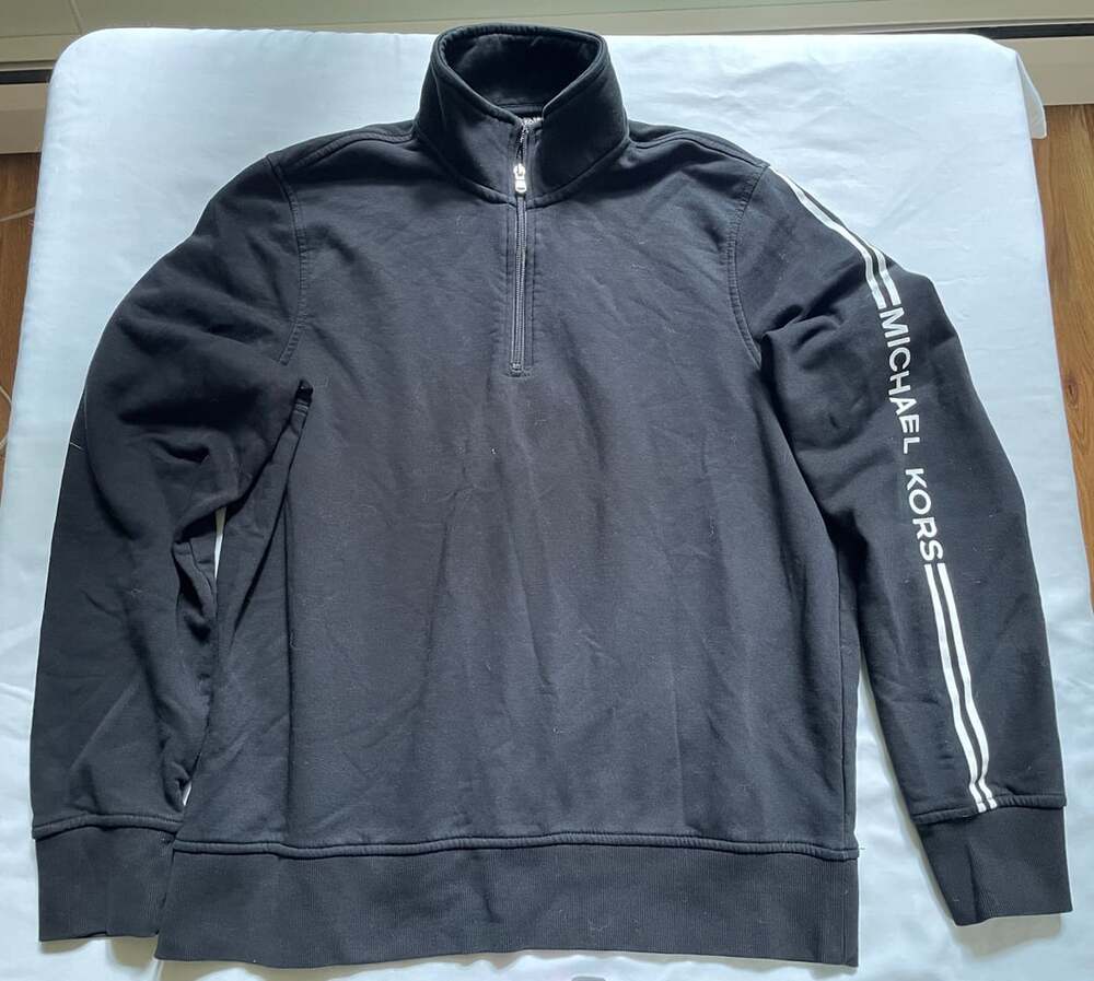 Michael Kors Men's Black Logo Sleeve Quarter Zip Sweatshirt Size L